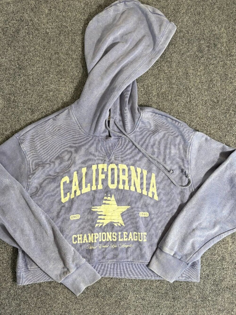 No Boundaries Blue Hoodie California Graphic Print Cropped Sweater Women's M